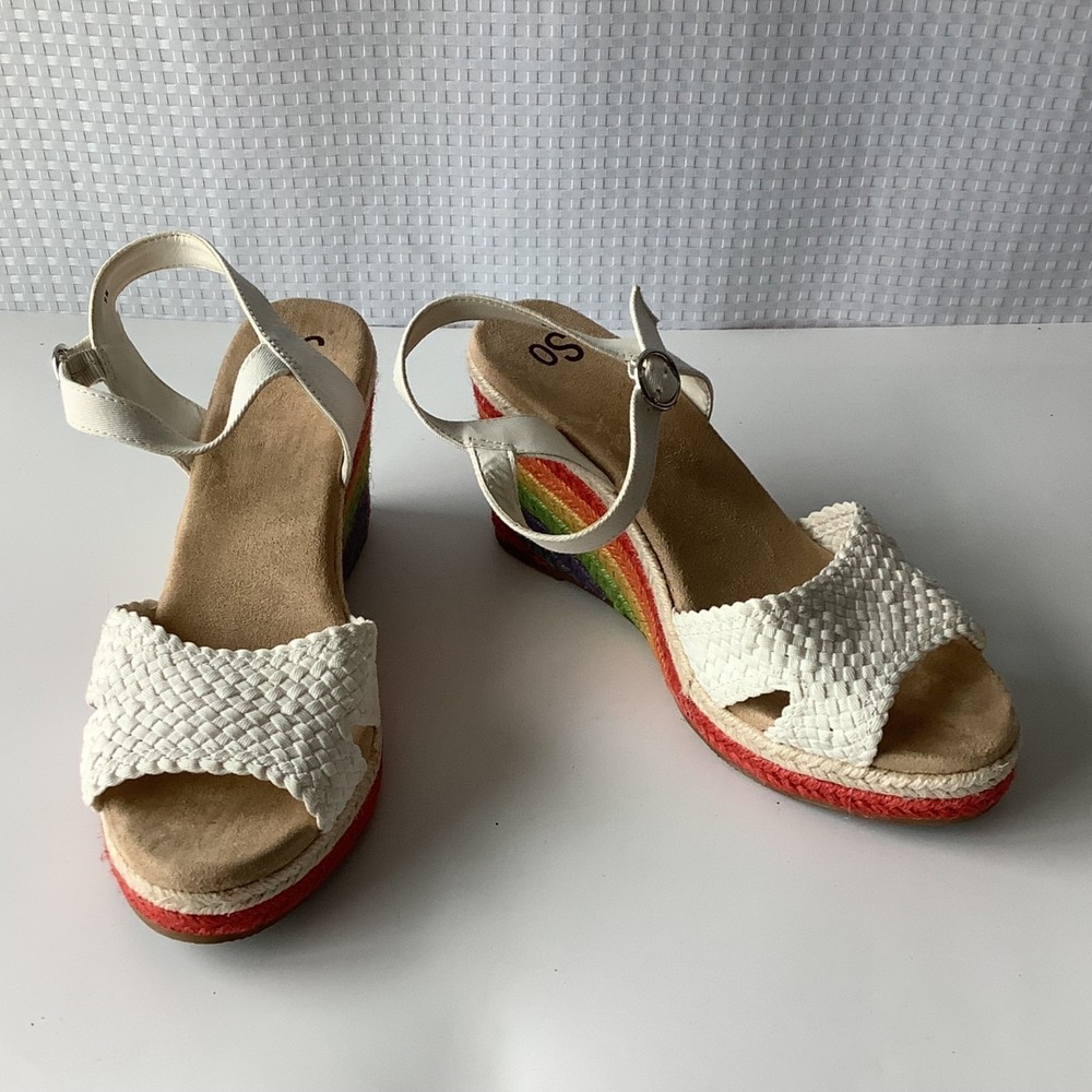 SO Women's Rainbow Rope Wedge Espadrille Sandal High Heel Sandals,‎ Size 9M